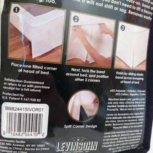 Wonder Skirt Ivory Wrap Around Twin Split Bedskirt 15" Drop - Picture 4 of 6